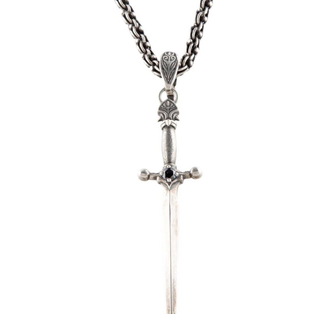 JOHN VARVATOS STERLING SILVER 925 DIAMOND DAGGER PENDANT NECKLACE - Picture 2 of 8